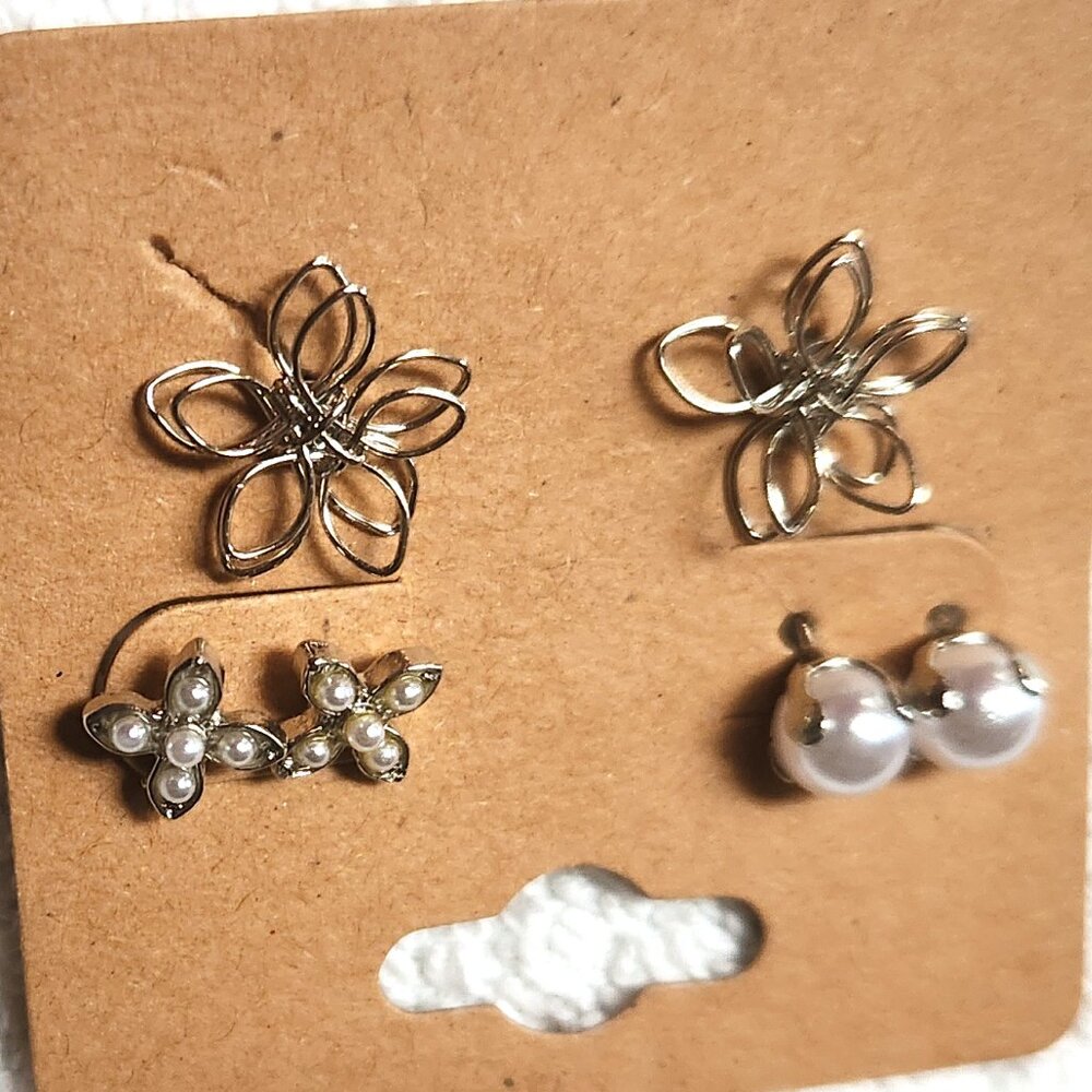 Silver Post Earrings - set of 3 - NEW